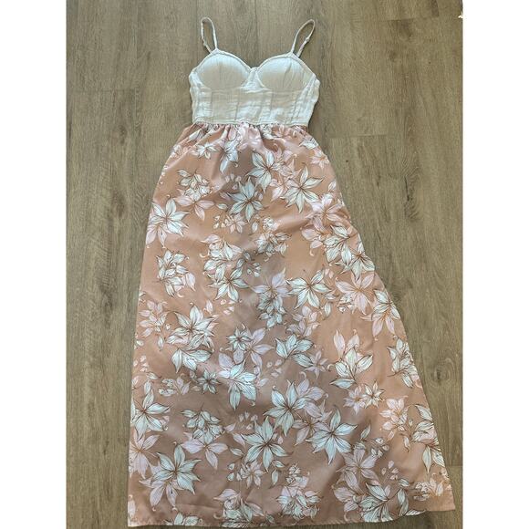 Band of the Free Linen Corset Maxi Dress Medium Floral Spring Beach Slit Dress - Picture 12 of 13